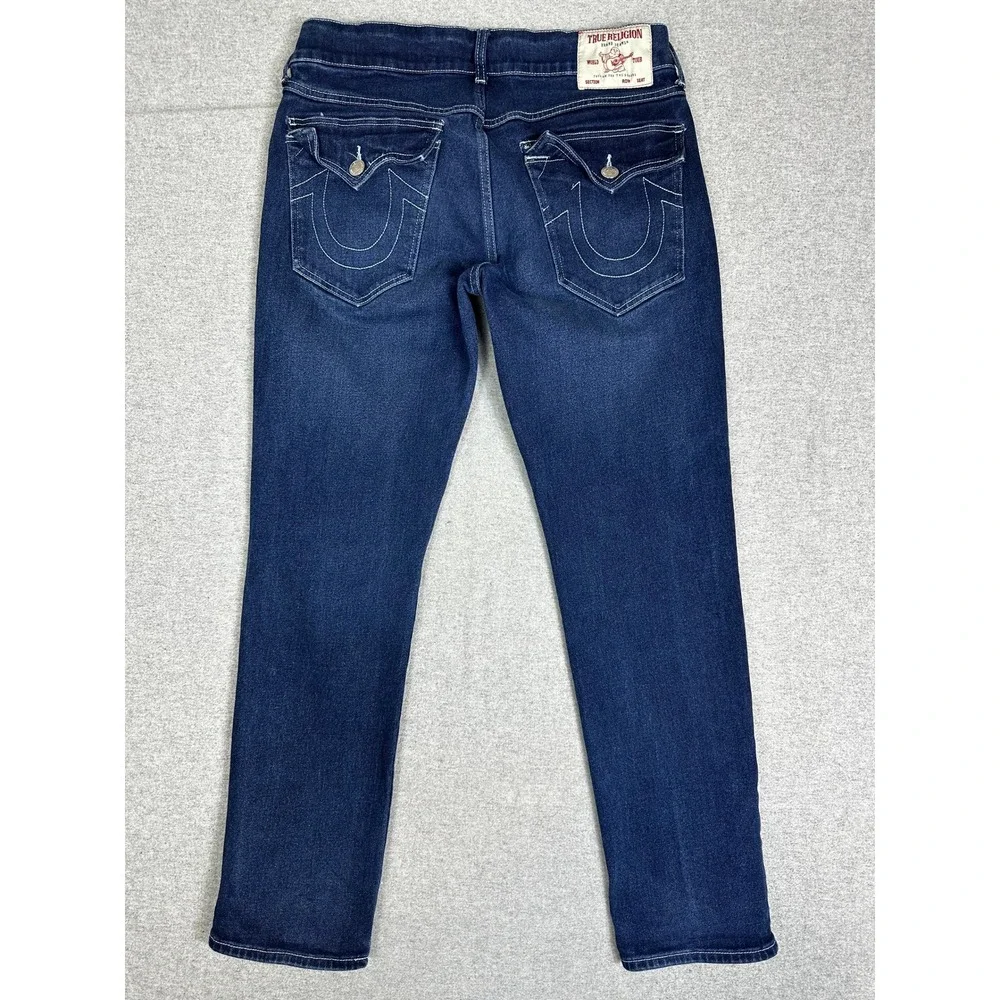 True Religion Geno Relaxed Slim Jeans Mens 33x30 Blue Flap Pocket Stretch Denim